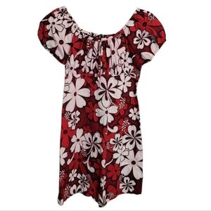 Vintage Hoku Hawaii Plumeria Print Puff Shoulder Mini Dress